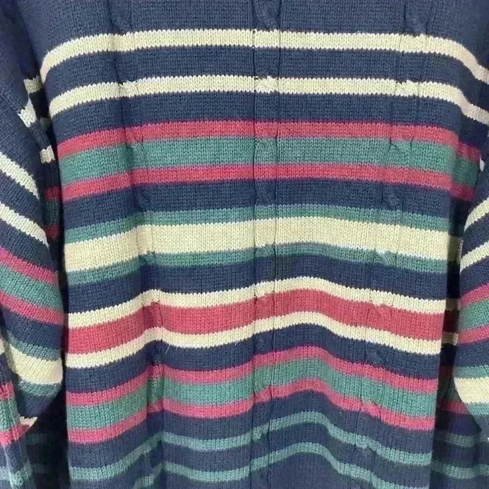 Vintage 90s Cotton Traders Mens XL Navy Blue Striped Sweater Grunge‎ Grandpacore - Picture 7 of 7